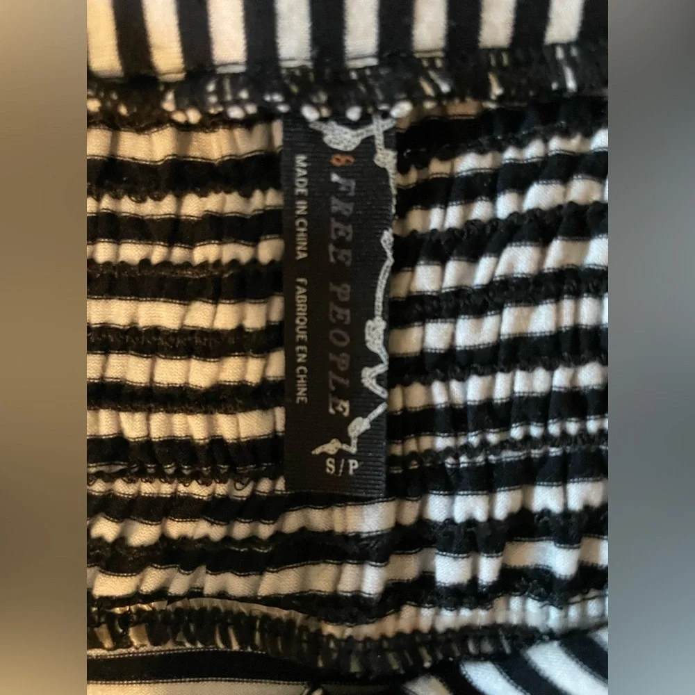 Free People Black and White Striped Tube Dress Ruched Size Small